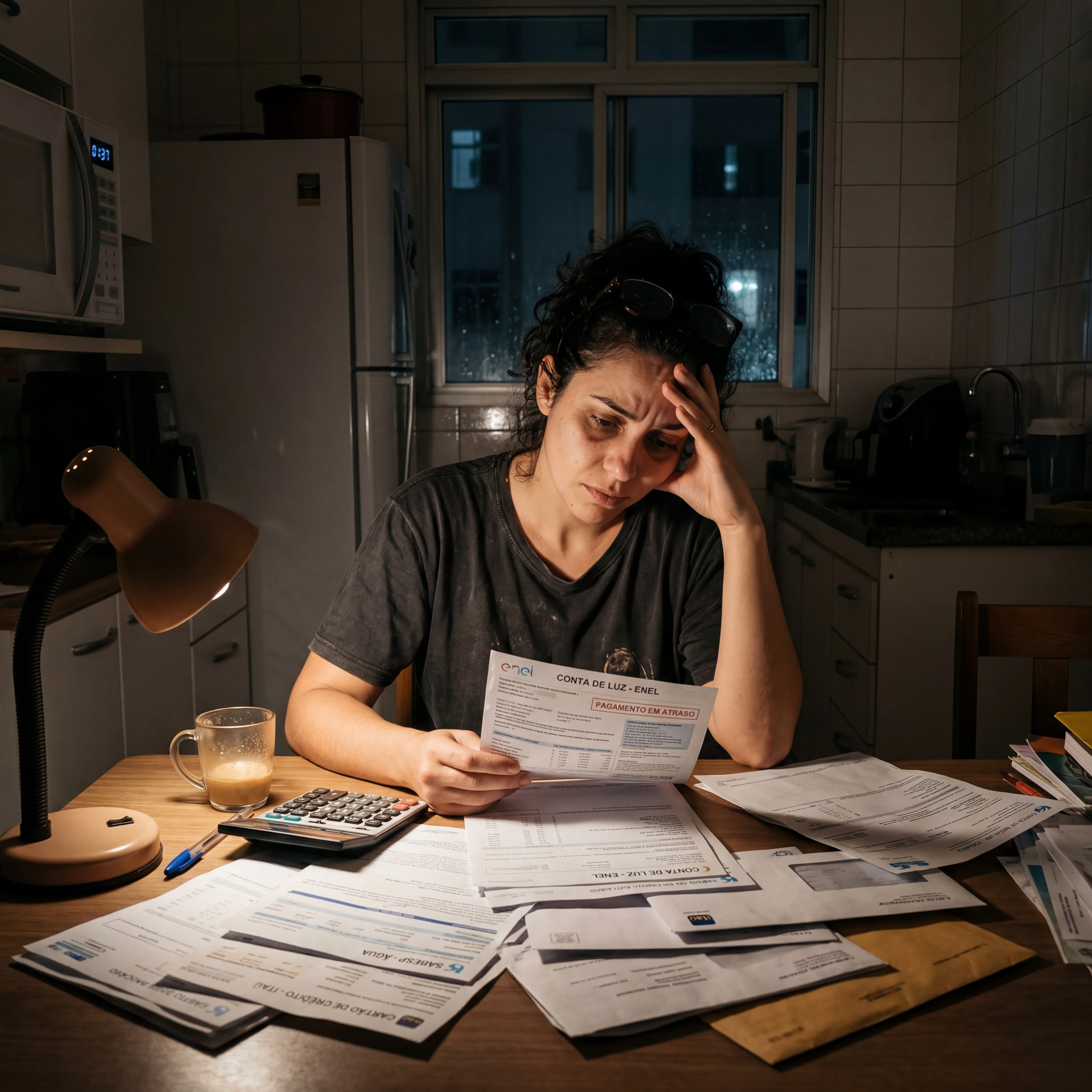 Servidor público analisando o contracheque com expressão preocupada